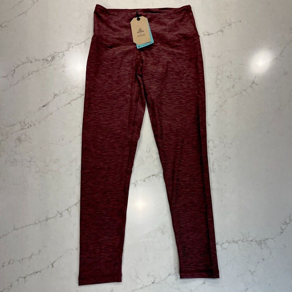 prAna NEW Womens Medium 7/8 High Rise Leggings Yoga Burgundy Kimble Soft Stretch